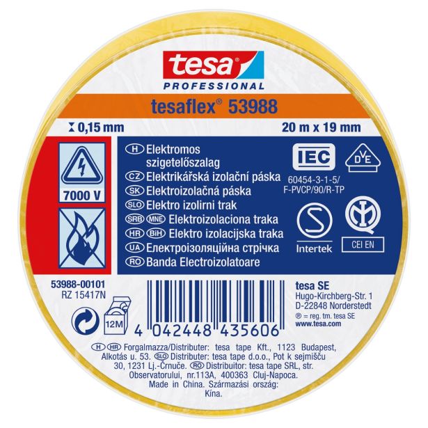 VEČNAMENSKI LEPILNI TRAK TESA ELEKTRO IZOLIRNI TRAK RUMEN 20MX19MM