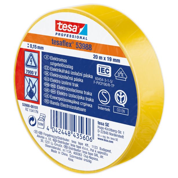VEČNAMENSKI LEPILNI TRAK TESA ELEKTRO IZOLIRNI TRAK RUMEN 20MX19MM