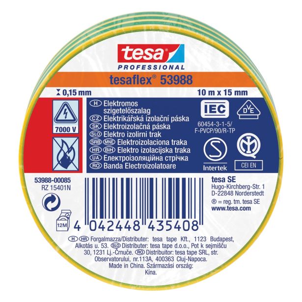 VEČNAMENSKI LEPILNI TRAK TESA ELEKTRO IZOLIRNI TRAK RUMENO/ZELEN 10MX15MM