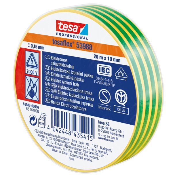 VEČNAMENSKI LEPILNI TRAK TESA ELEKTRO IZOLIRNI TRAK RUMENO/ZELEN 20MX19MM