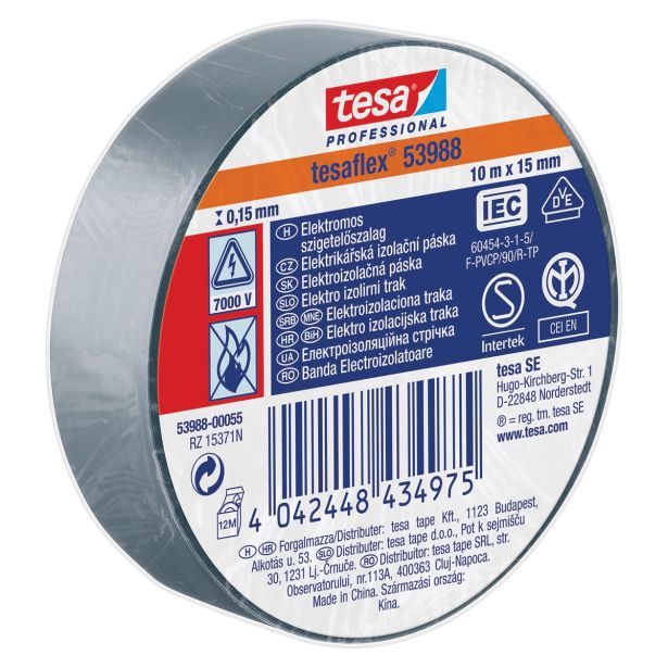 VEČNAMENSKI LEPILNI TRAK TESA ELEKTRO IZOLIRNI TRAK SIV 10MX15MM