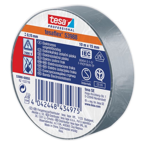 VEČNAMENSKI LEPILNI TRAK TESA ELEKTRO IZOLIRNI TRAK SIV 10MX15MM