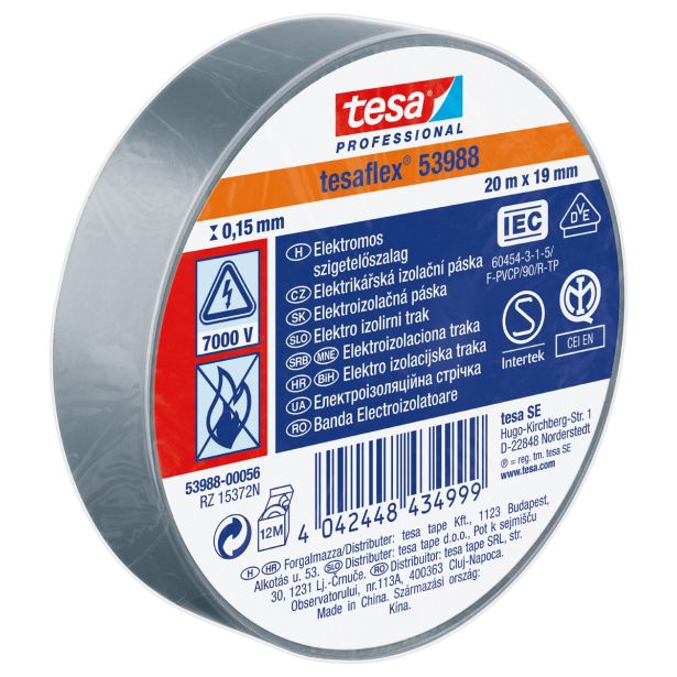 VEČNAMENSKI LEPILNI TRAK TESA ELEKTRO IZOLIRNI TRAK SIV 20MX19MM