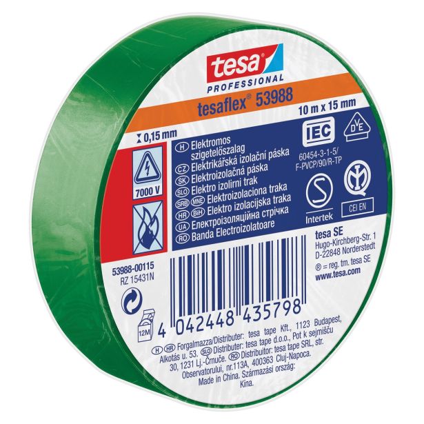 VEČNAMENSKI LEPILNI TRAK TESA ELEKTRO IZOLIRNI TRAK ZELEN 10MX15MM
