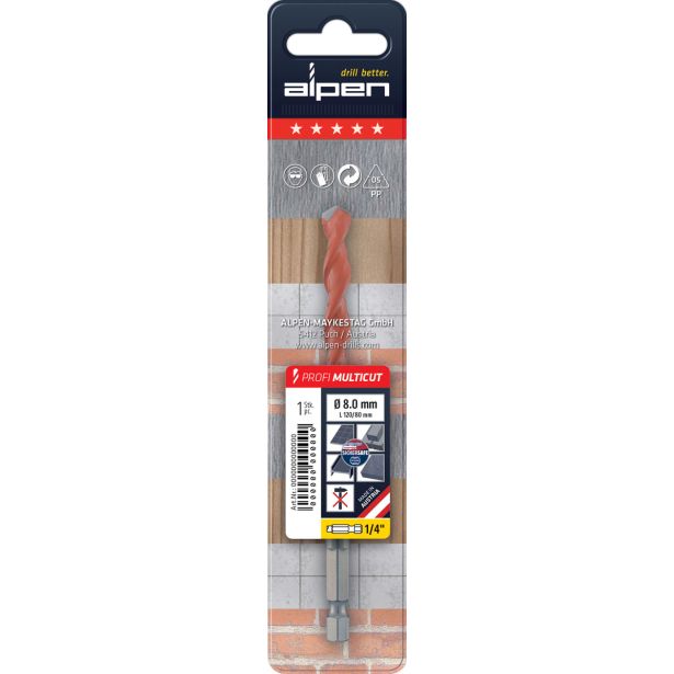 VEČNAMENSKI SVEDER ALPEN 8.00 MM PLW PROFI MULTICUT HEX