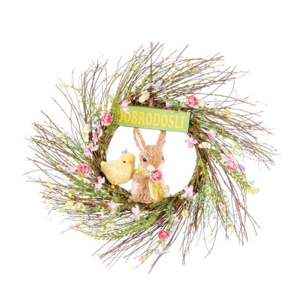 VELIKONOČNI PROGRAM GLOSSTYLE VENEC S FIGURO FI 56 CM IN NAPISOM DOBRODOŠLI