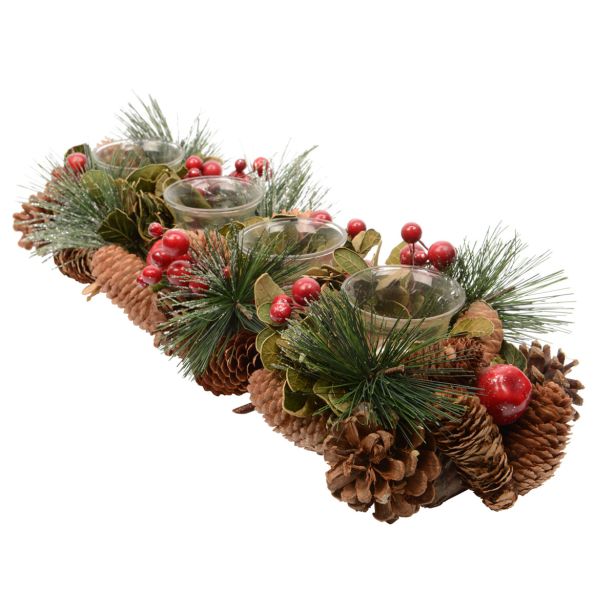 VENČEK DECORIS ADVENTNI, STORŽ/JAG. RD. S 4 KOZARČKI, 47X16X8 CM