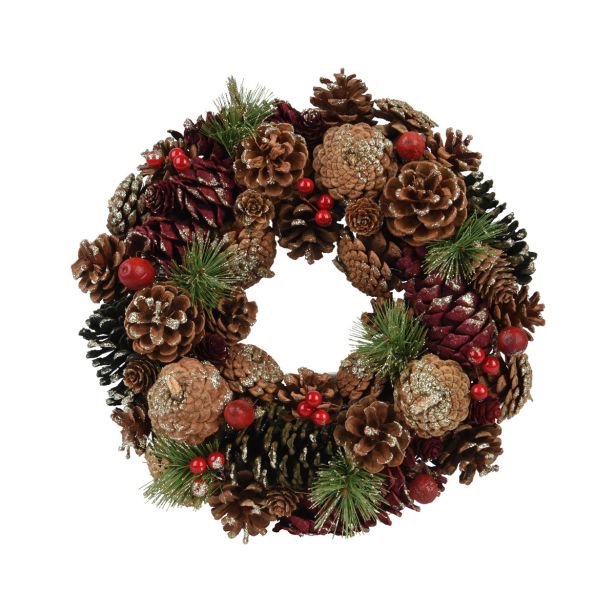 VENČEK DECORIS NARAVEN S STORŽI FI 33 CM RDEČ/BLEŠČICE