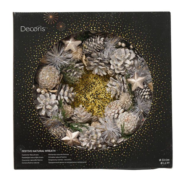 VENČEK DECORIS VRATNI FI 33 CM STORŽI, BEL Z BLEŠČICAMI