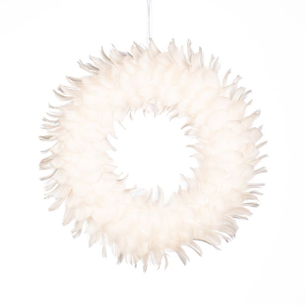 VENČEK GLOSSTYLE IZ PERJA, BELE BARVE 40X40 CM