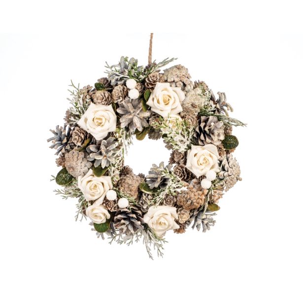 VRATNI VENEC Z BELIMI ROŽAMI 25 CM