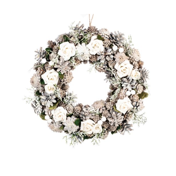 VRATNI VENEC Z BELIMI ROŽAMI 33 CM