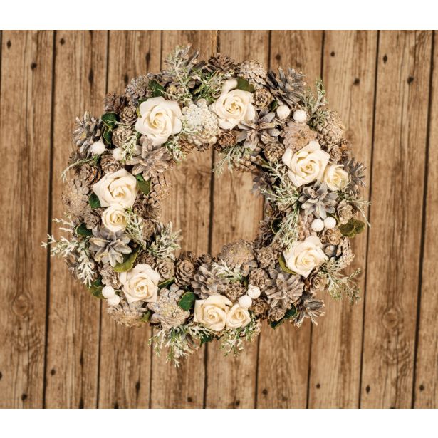 VRATNI VENEC Z BELIMI ROŽAMI 33 CM