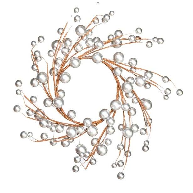 VRATNA DEKORACIJA GLOSSTYLE VENEC SREBRNI S PERLAMI 25 CM PREMERA