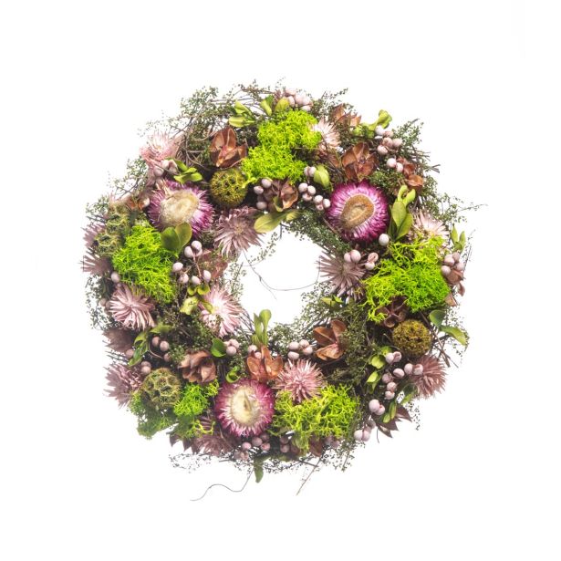 VENEC ZA VELIKO NOČ IZ NARAVNIH MATERIALOV V ROZA IN ZELENI BARVI