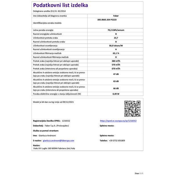 VGRADNA KUHINJSKA NAPA FABER INKA LUX EVO X A70