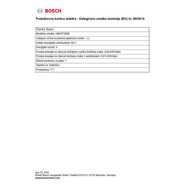 VGRADNA PEČICA BOSCH HBA573EB0