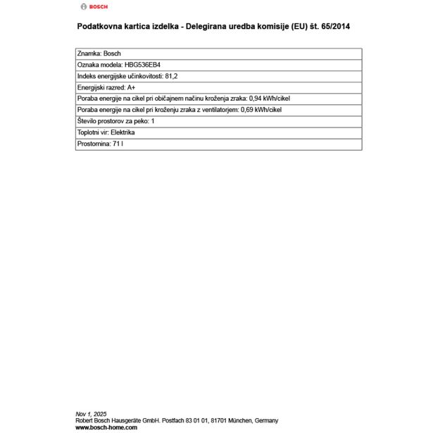 VGRADNA PEČICA BOSCH HBG536EB4 AIR FRY
