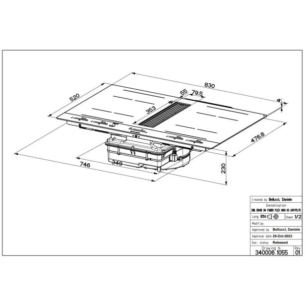 VGRADNA PLOŠČA Z NAPO FABER GALILEO STRIPES A830 ODZRAČEVALNA