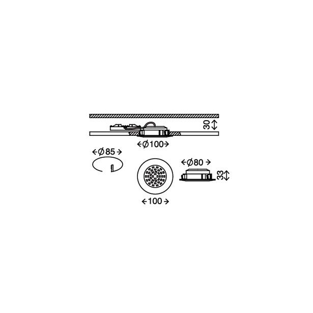 VGRADNA STROPNA SVETILKA PRISMA 1X10.5W LED, FI=100 MM ALUMINIJ, OKR., IP44