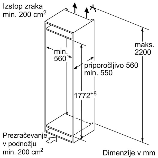 VGRADNI HLADILNIK Z ZAMRZOVALNIKOM BOSCH KIV87VFE0