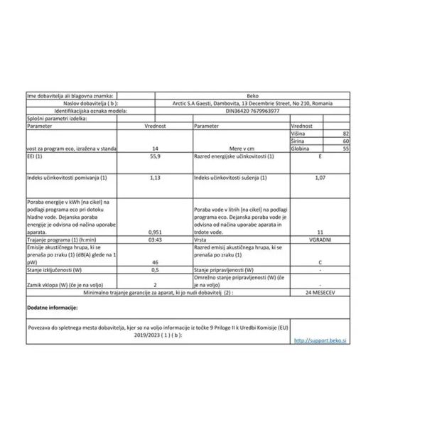 VGRADNI POMIVALNI STROJ BEKO BDIN38520Q