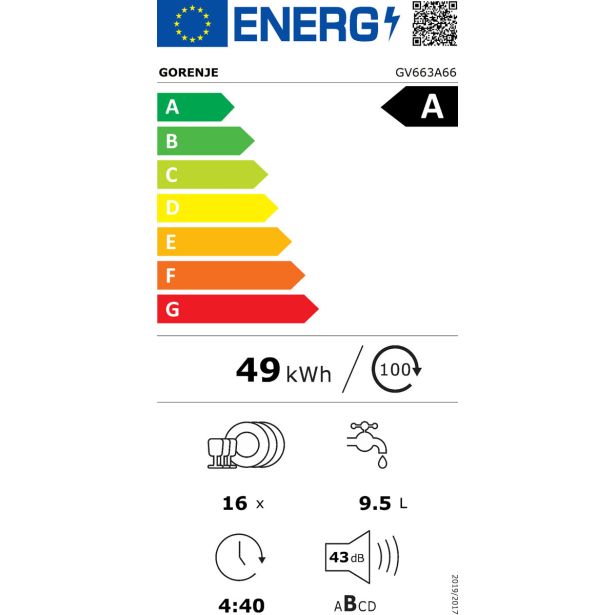 VGRADNI POMIVALNI STROJ GORENJE GV663A66