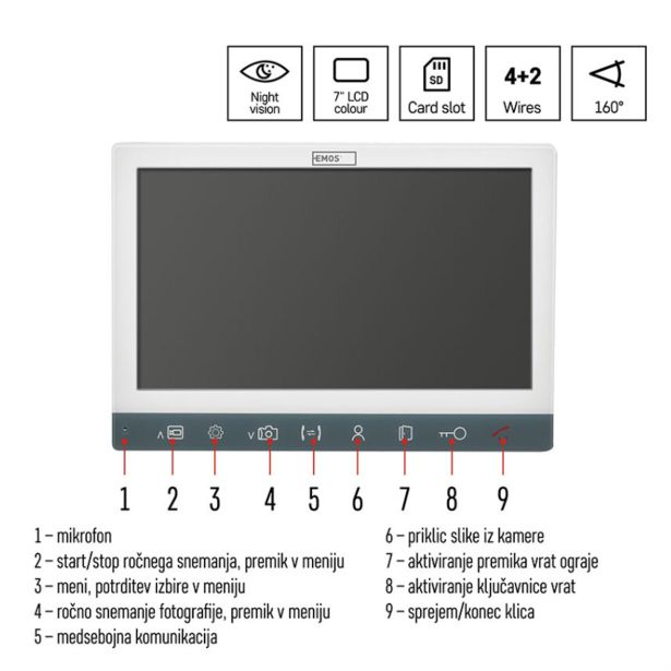 VIDEODOMOFON EMOS EM-10AHD SET DIAGITALNI ZASLON 17.8CM