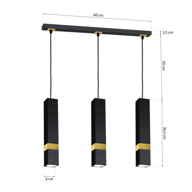 VISEČA SVETILKA MILAGRO VIDAR ČRNA/ZLATA 3XGU10 MLP6280