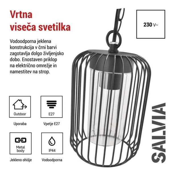 VISEČA VRTNA SVETILKA EMOS LED E27,IP44,MAX 15W PENDANT