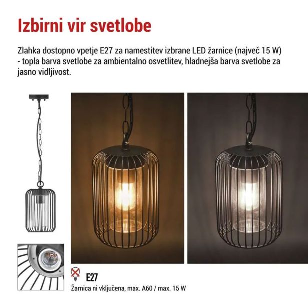 VISEČA VRTNA SVETILKA EMOS LED E27,IP44,MAX 15W PENDANT