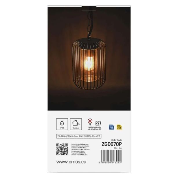 VISEČA VRTNA SVETILKA EMOS LED E27,IP44,MAX 15W PENDANT