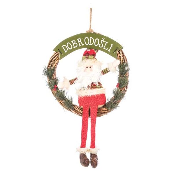 VRATNA DEKORACIJA GLOSSTYLE VISEČI VENEC FI 34 CM Z NAPISOM BOŽIČEK/SNEŽAK