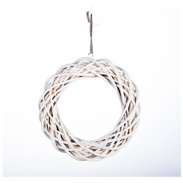 VRATNA DEKORACIJA GLOSSTYLE VISEČI VENEC RATAN BELI 30 CM