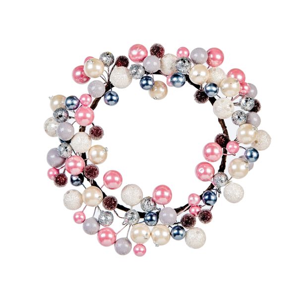 VRATNA DEKORACIJA GLOSSTYLE ROZA-SIVI VENEC S PERLAMI PREMERA 18 CM