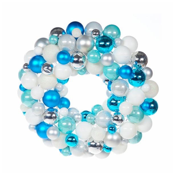 VRATNA DEKORACIJA GLOSSTYLE VENEC FI 30 CM IZ BUNKIC MODRO-SREBRNE-BELE