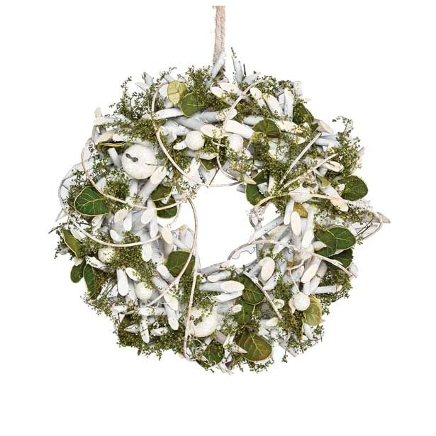 VRATNA DEKORACIJA GLOSSTYLE VRATNI VENEC BELI NARAVNI 24X24X8 CM