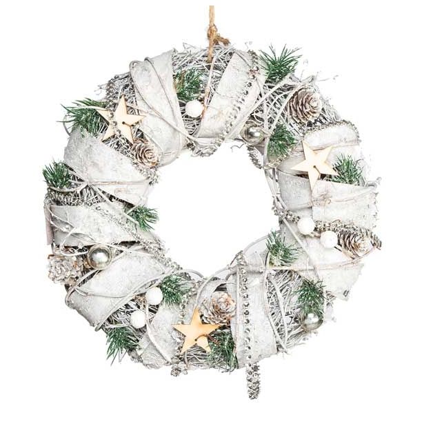 VRATNA DEKORACIJA GLOSSTYLE VRATNI VENEC BELI NARAVNI 26X26X8 CM