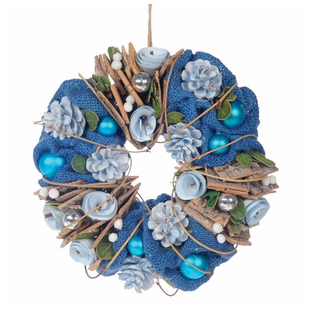 VRATNA DEKORACIJA GLOSSTYLE VRATNI VENEC MODRI FI 26 26X26X7 CM