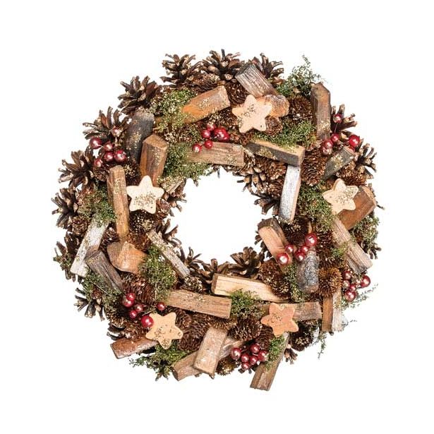 VRATNA DEKORACIJA GLOSSTYLE VRATNI VENEC RDEČE-ZLATI NARAVNI 34X34X8 CM