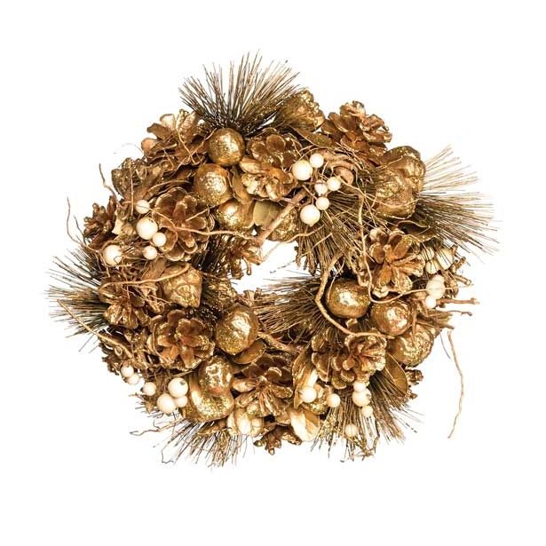 VRATNA DEKORACIJA GLOSSTYLE VRATNI VENEC ZLATI NARAVNI 26X26X7.5 CM