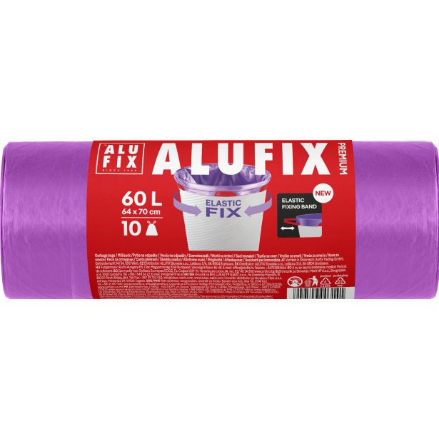 VREČKE ZA SMETI ALUFIX 60L 10/1 VIJOLIČNE Z ELASTIČNIM TRAKOM