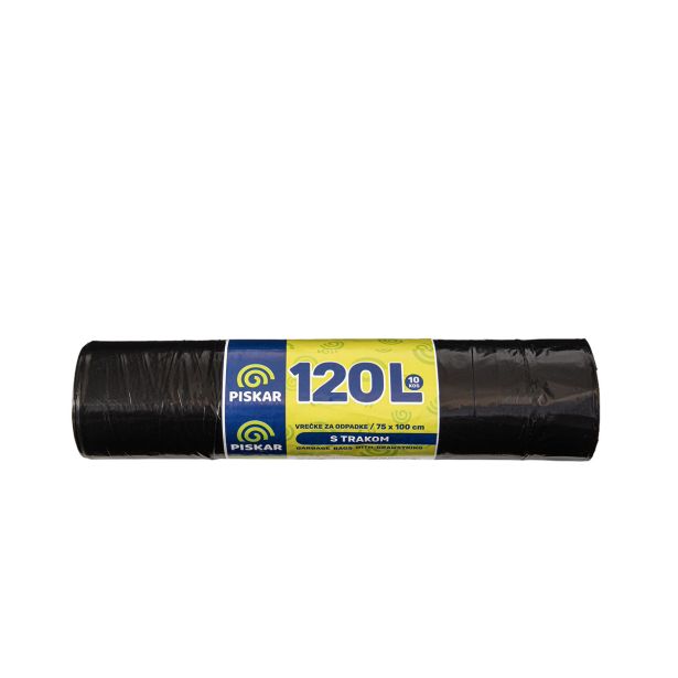 VREČKE ZA SMETI PISKAR 120 L S TRAKOM V ROLI 10/1 75X100 CM
