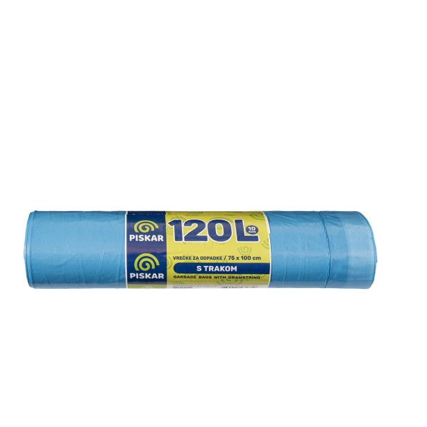 VREČKE ZA SMETI PISKAR 120 L S TRAKOM V ROLI 10/1 75X100 CM