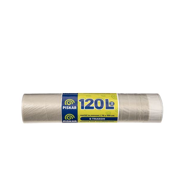 VREČKE ZA SMETI PISKAR 120 L S TRAKOM V ROLI 10/1 75X100 CM