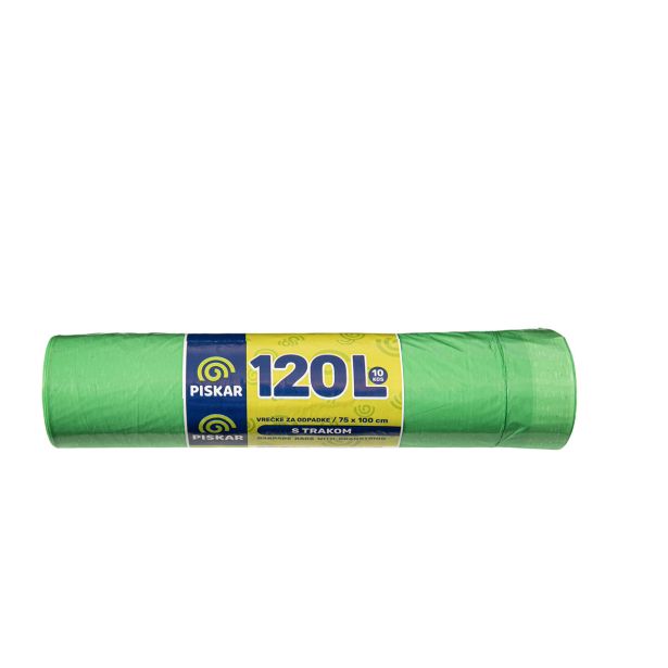 VREČKE ZA SMETI PISKAR 120 L S TRAKOM V ROLI 10/1 75X100 CM