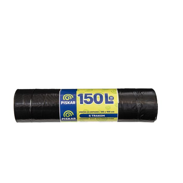 VREČKE ZA SMETI PISKAR 150 L S TRAKOM V ROLI 10/1 80X100 CM
