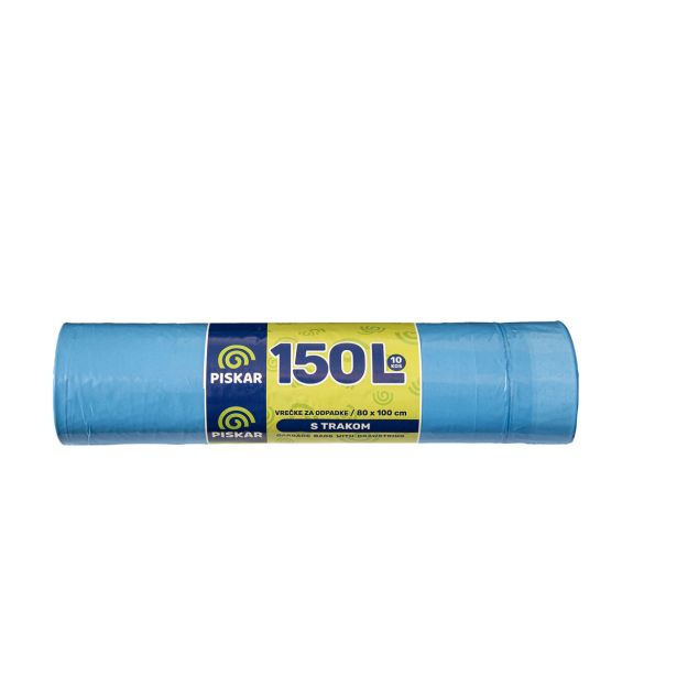 VREČKE ZA SMETI PISKAR 150 L S TRAKOM V ROLI 10/1 80X100 CM