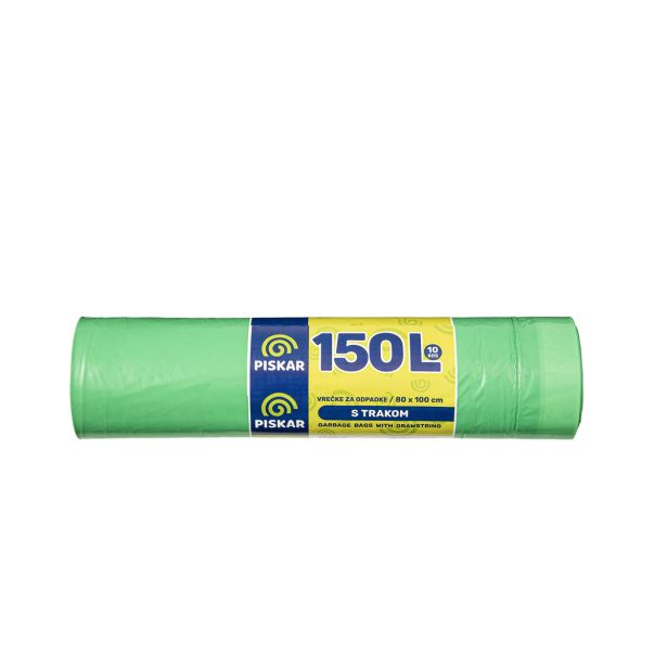 VREČKE ZA SMETI PISKAR 150 L S TRAKOM V ROLI 10/1 80X100 CM