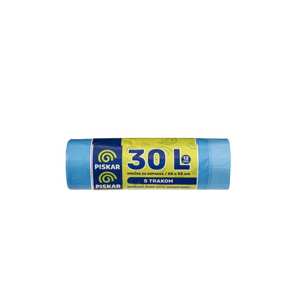 VREČKE ZA SMETI PISKAR 30 L S TRAKOM V ROLI 12/1 55X55 CM
